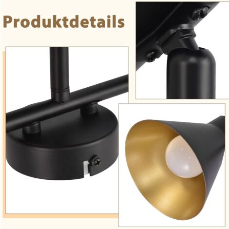 GBLY Plafonnier Spot , 3x E14 ,  pivotante & orientable , design industriel , vintage spot mural , noir , IP20 , 49 x 11 x 21 cm , sans ampoules