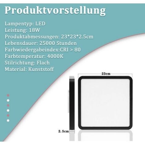 GBLY Plafonnier LED Plat - Lampe de chambre à coucher Noir Lampe de salle de bain 23CM Plafonnier chambre à coucher 18W Lampe de cuisine Angulaire Lampe de salle de bain Plafond IP44 Lampe de couloir 