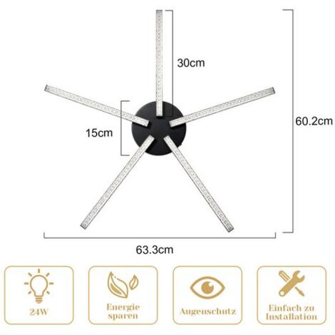GBLY Lampe de plafond LED 24W blanc chaud lampe de salon - plafonnier noir 3000K lumière moderne cristal lampe de plafond métal pour chambre salon couloir cuisine