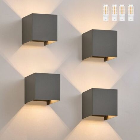 Gbly – Applique extérieure LED G9 étanche IP65 – Set de 4 lampes blanc chaud – Design rectangulaire pour intérieur et extérieur – Éclairage ajustable