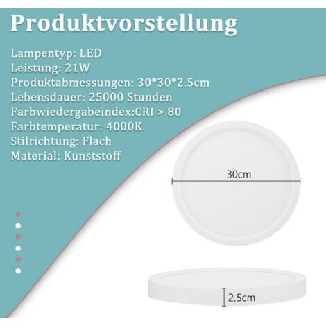 GBLY Plafonnier LED Chambre à coucher - Lampe de chambre à coucher plate Ø30CM Lampe de salle de bain ronde Lampe de cuisine blanche Lampe de couloir Plafond 21W Salle de bain IP44 Eclairage du plafon