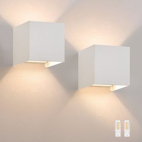 GBLY Lampe murale LED Intérieur/Extérieur : set de 2 lampes extérieures blanc chaud IP65 Lampes murales extérieures G9 Blanc Luminaire，maison chambre couloir cage d'escalier (1/5)