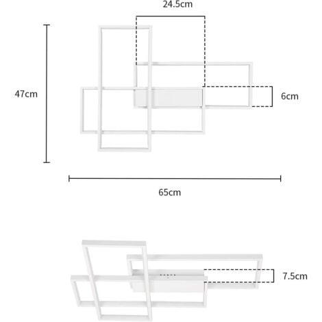 GBLY Plafonnier Dimmable, 65x47x7.5cm, 3 Carrés Plafonniers LED blanc Modernes avec Télécommande, 65W Acrylique Encastré Éclairage Lampe de Plafond Lustre Applique Murale Luminaire