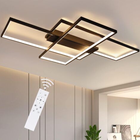 GBLY Plafonnier Dimmable, 100x70x8cm, 3 Carrés Plafonniers LED noir Modernes avec Télécommande, 88W Acrylique Encastré Éclairage Lampe de Plafond Lustre Applique Murale Luminaire