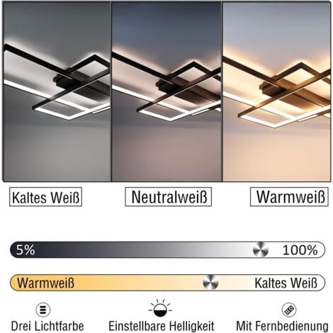 GBLY Plafonnier Dimmable, 100x70x8cm, 3 Carrés Plafonniers LED noir Modernes avec Télécommande, 88W Acrylique Encastré Éclairage Lampe de Plafond Lustre Applique Murale Luminaire