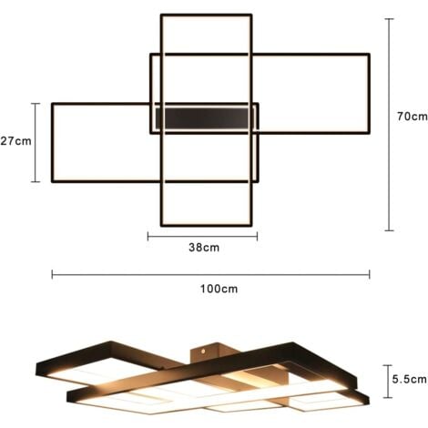 GBLY Plafonnier Dimmable, 100x70x8cm, 3 Carrés Plafonniers LED noir Modernes avec Télécommande, 88W Acrylique Encastré Éclairage Lampe de Plafond Lustre Applique Murale Luminaire