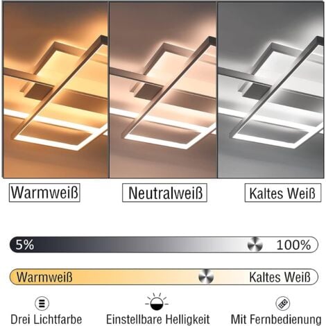 GBLY Plafonnier Dimmable, 100x70x8cm, 3 Carrés Plafonniers LED blanc Modernes avec Télécommande, 88W Acrylique Encastré Éclairage Lampe de Plafond Lustre Applique Murale Luminaire