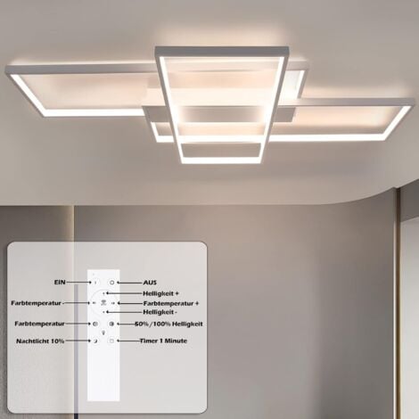 GBLY Plafonnier Dimmable, 100x70x8cm, 3 Carrés Plafonniers LED blanc Modernes avec Télécommande, 88W Acrylique Encastré Éclairage Lampe de Plafond Lustre Applique Murale Luminaire
