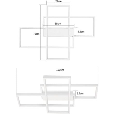 GBLY Plafonnier Dimmable, 100x70x8cm, 3 Carrés Plafonniers LED blanc Modernes avec Télécommande, 88W Acrylique Encastré Éclairage Lampe de Plafond Lustre Applique Murale Luminaire