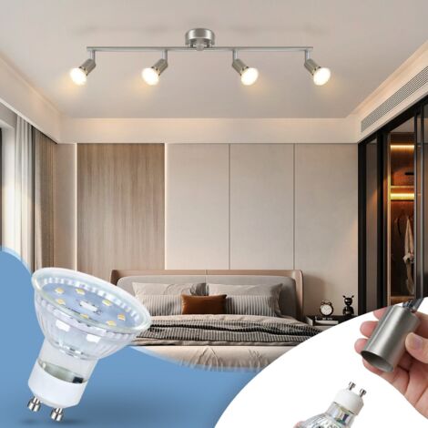 GBLY plafonnier LED 4 spots pivotants & orientables , GU10 ,  Spot plafond , Chrome , Moderne , éclairage intérieur plafond LED cuisine chambre salon , IP20 , sans ampoules