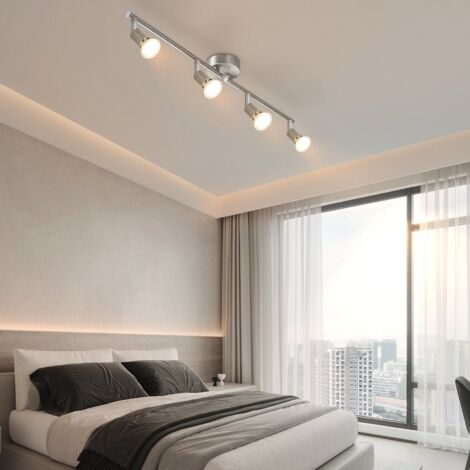 GBLY plafonnier LED 4 spots pivotants & orientables , GU10 ,  Spot plafond , Chrome , Moderne , éclairage intérieur plafond LED cuisine chambre salon , IP20 , sans ampoules