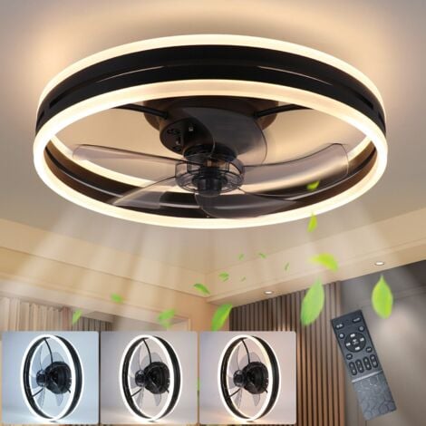 GBLY Ventilateur de plafond avec éclairage, silencieux, moderne à LED avec télécommande, dimmable 33 W,minuteur, plafonnier, ventilateur pour salon, salle à manger (couleur : noir, taille :50×50×8cm)