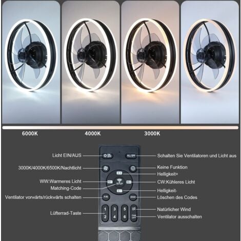 GBLY Ventilateur de plafond avec éclairage, silencieux, moderne à LED avec télécommande, dimmable 33 W,minuteur, plafonnier, ventilateur pour salon, salle à manger (couleur : noir, taille :50×50×8cm)