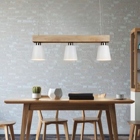 GBLY Lampe Suspendue Suspendue en Bois 3 Ampoules E27 MAX.25W 70x14x23CM Blanc Chaud Vintage Réglable en Hauteur Suspendue pour Salle à Manger Salon Bureau Chambre Cuisine Boho - blanc (1/5)