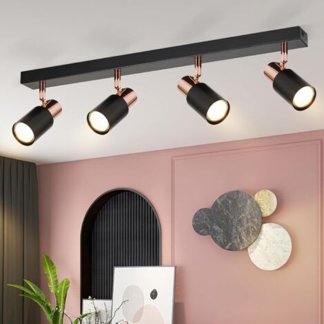 GBLY Spot de Plafond 4 Ampoules Plafonnier LED - Plafonnier GU10 Spot Mural Noir Rotatif à 355° Spots de Plafond Modernes Couloir Lampe de Cuisine pour Cuisine Salon Chambre Bar (sans Ampoule)