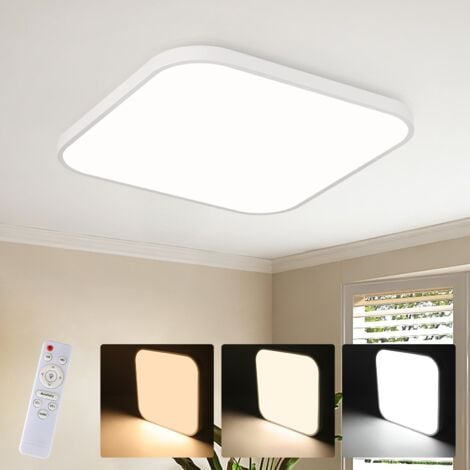 GBLY Plafonnier LED  - Lampe de Plafond Blanc LED 27 cm Lampe de Cuisine dimmable avec télécommande éclairage de Plafond de Salle de Bain Lampe de Salle de Bain carrée IP44 Lampe de Couloir 15W