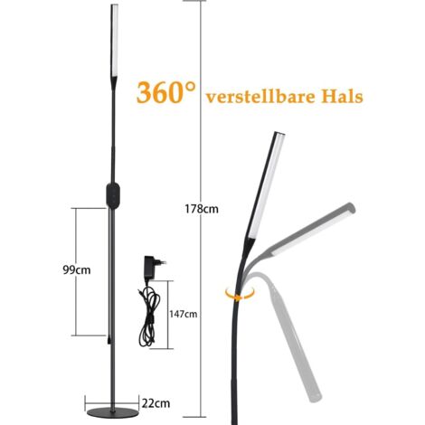 GBLY Lampadaire LED Lampe de Lecture - Lampadaire 178 cm Lampe de Bureau à intensité Variable Chambre à Coucher Noir Touche Moderne 9 W Lampadaire de Lecture avec minuterie et Fonction mémoire