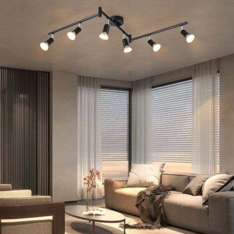 GBLY plafonnier LED 6 spots pivotants & orientables , GU10 ,  Spot plafond , Noir , Moderne , éclairage intérieur plafond LED cuisine chambre salon , IP20 , sans ampoules