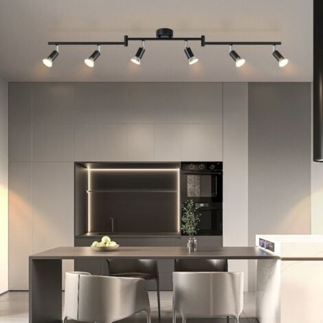 GBLY plafonnier LED 6 spots pivotants & orientables , GU10 ,  Spot plafond , Noir , Moderne , éclairage intérieur plafond LED cuisine chambre salon , IP20 , sans ampoules
