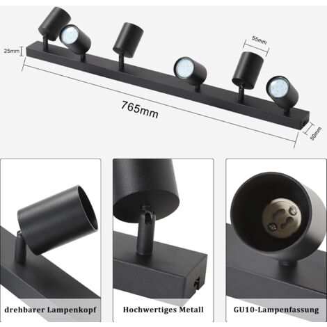 GBLY Spot plafond, plafonnier - GU10 - noir - Moderne - éclairage intérieur - Salon I Chambre I Cuisine I Salle à manger  - sans ampoules- 6 lumière- L 765mm