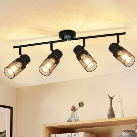 GBLY Spot de plafond 4 flammes Vintage - Spots de plafond Noir Métal E27 Spot Lampe de plafond Réglable 330°Sprahler pour salon chambre à coucher cuisine chambre d'enfant sans ampoules (1/5)