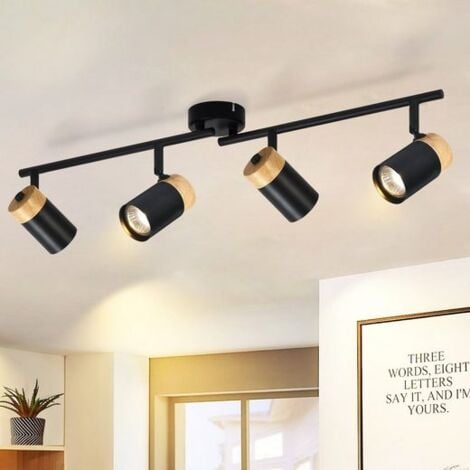GBLY Plafonnier en bois noir - Plafonnier 4 flammes GU10 LED orientable 330° Spot pour salon chambre cuisine chambre enfants Sans ampoule