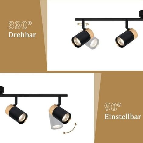 GBLY Plafonnier en bois noir - Plafonnier 4 flammes GU10 LED orientable 330° Spot pour salon chambre cuisine chambre enfants Sans ampoule