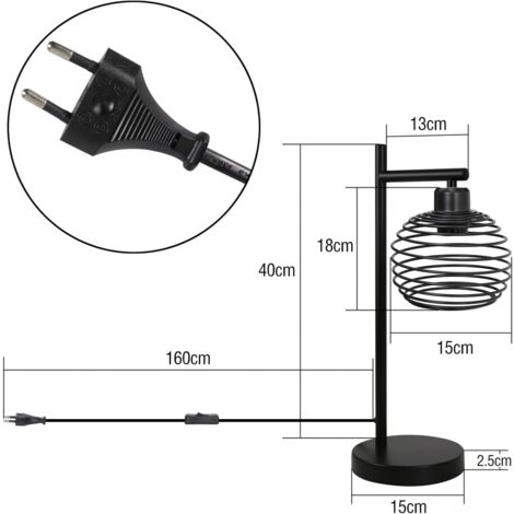 Lampe de table,GBLY design rétro industriel,  éclairage salon & chamber, lampe de chevet, douille E27, noir, sans ampoule - 2ER