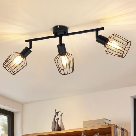 GBLY Plafonnier E14 spot 3 flammes - Spot de plafond noir métal orientable Spotlight salon pour couloir salle de bain cuisine chambre à coucher (1/5)