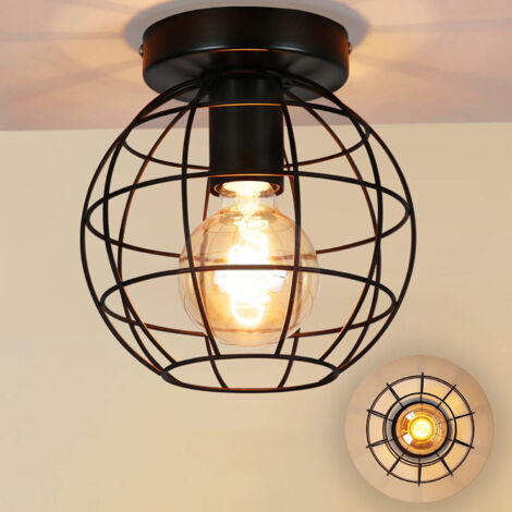 Plafonnier Vintage Métal -GBLY Industriel Lampe de Couloir Noir E27 Abat-jour Lampe de Cage d'Escalier Eclairage Rétro de Plafond pour Cuisine Chambre Séjour (1/5)