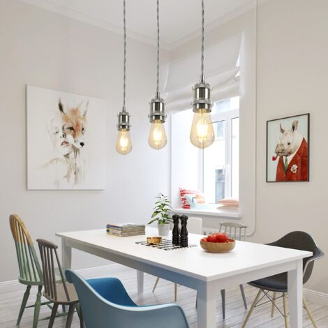 GBLY E27 Lampe Suspension ,3ER Vintage Support de Lampe Douille Suspendue Argent avec Câble de 1,3 M Edison Cord Pendentif Lampe Suspendue Industrielle avec Support de Plafond à Auvent