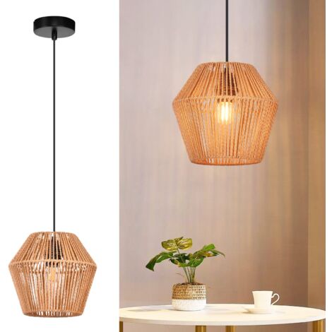 GBLY Lampe suspendue vintage en rotin : lampe de salle à manger bohème 150 cm E27 lampe de table à manger rustique suspendue max 40 W lampe panier pour salon chambre cuisine sans ampoule. (1/5)