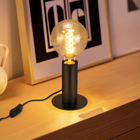 Lampe de chevet GBLY lampe de table vintage E27 : lampe de table noire MAX.40W avec prise avec interrupteur lampe de chevet lampe de nuit rétro industrielle pour chambre salon - sans ampoule (1/5)