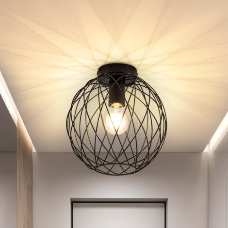 GBLY Plafonnier Industriel Plafonnier Noir - Lampe de Couloir Vintage Rond E27 1 Abat-Jour Flamme Rétro Métal Salon Lampe Cage Grille Couloirs Cuisine Chambre Diamètre 20 cm (1/5)