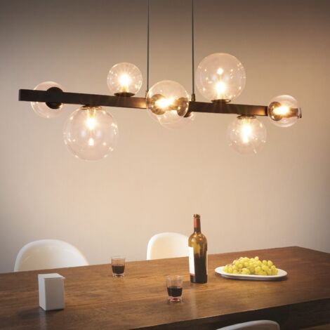 Lustre GBLY Lampe Suspendue Salon 8 Ampoules - Lampe de Cuisine Suspendue G9 Lampe Suspendue Lampe de Table à Manger Salle à Manger Boule de Verre Moderne Transparente Fumée (sans Ampoule) (1/5)