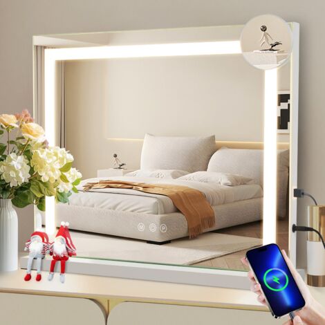 Miroir de maquillage GBLY Hollywood avec éclairage - Miroir LED à intensité variable 50x40 cm avec 3 modes d'éclairage de couleur, miroir grossissant 5x, connexion USB pour chambre, dressing (1/5)