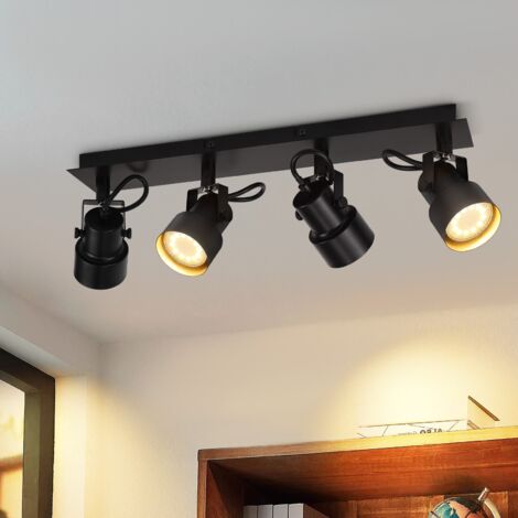 Gbly – Plafonnier à spot vintage noir 4 flammes pivotant GU10 350° – Métal haute qualité – Éclairage cuisine salon couloir sans ampoule