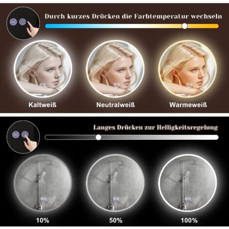 Miroir Salle De Bain LED Anti-Buée 60x60cm - Éclairage Tactile, 3 Tons Lumineux, Désembuage