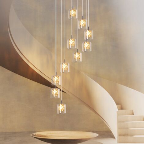 Gbly – Lampe suspendue moderne 10 flammes en verre et cristal – Hauteur réglable jusqu'à 230 cm – Douille G9 – Pour salon, salle à manger, cuisine