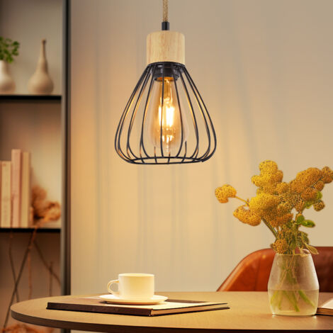 GBLY Suspension luminaire suspension vintage - lampe de salle à manger noire suspension de salle à manger métal 1 flamme rétro corde de chanvre en bois industriel E27 suspension， (sans ampoule)
