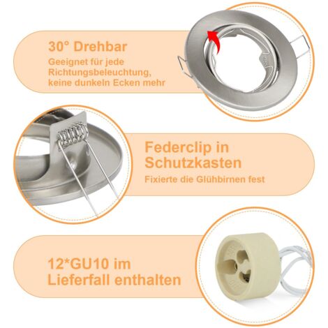 KEJIYILT Lot De 6 Spots LED Encastrables GU10 – Cadre Inox Brossé Rond, Orientables 35°, Douille 230V Incluse