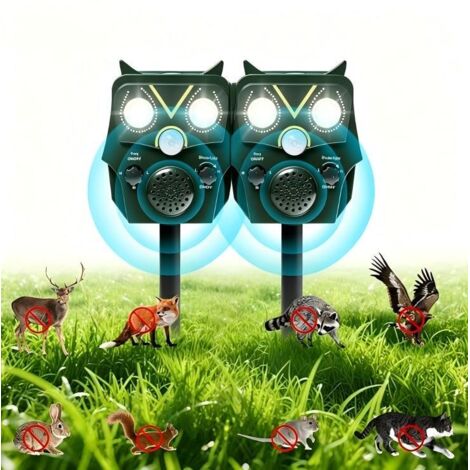GBLY Répulsif à Ultrasons Chats Dispositif Anti Animaux Lot de 2 5 Modes Capteur PIR LED Étanche Contre Chats Chiens Oiseaux Renards Souris Pour Jardin Extérieur (1/5)