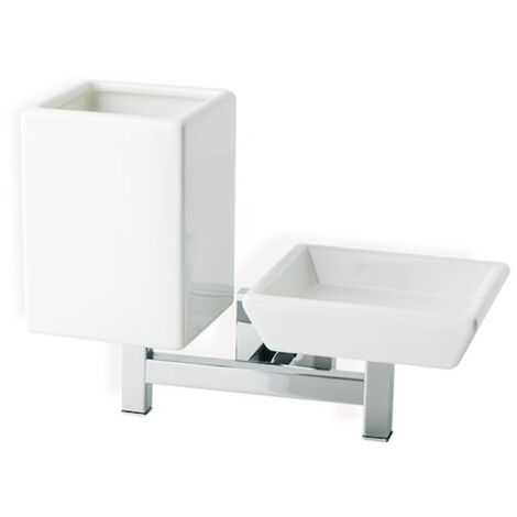 STILHAUS Urania portasapone con bicchiere parete bianco e cromato codice prod: 000U1408