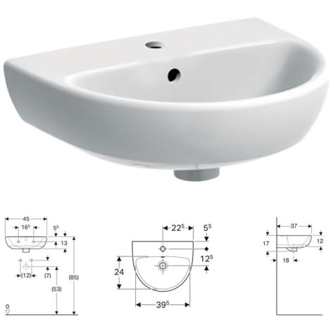 Geberit SELNOVA lavamani L.45 cm, con foro rubinetteria e troppopieno, colore bianco finitura lucido 500.324.01.7