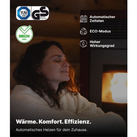 NEMAXX® Pelletofen P6 - Pelletheizung mit 6 kW – Pelletofen [HOHE HEIZLEISTUNG] – Pelletofen Elektrokamin Wi-Fi Ready – Pelletofen mit hoher Wärmeabgabe & Überhitzungsthermostat – Schwarz