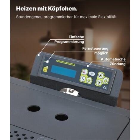 NEMAXX® Pelletofen P6 - Pelletheizung mit 6 kW – Pelletofen [HOHE HEIZLEISTUNG] – Pelletofen Elektrokamin Wi-Fi Ready – Pelletofen mit hoher Wärmeabgabe & Überhitzungsthermostat – Schwarz