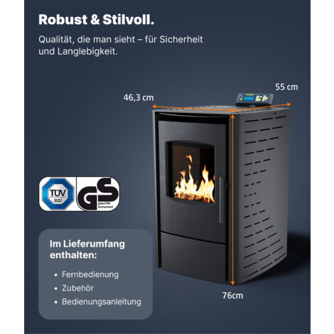 NEMAXX® Pelletofen P6 - Pelletheizung mit 6 kW – Pelletofen [HOHE HEIZLEISTUNG] – Pelletofen Elektrokamin Wi-Fi Ready – Pelletofen mit hoher Wärmeabgabe & Überhitzungsthermostat – Schwarz