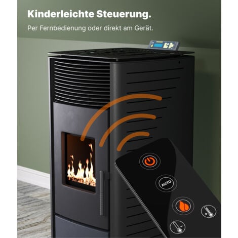 NEMAXX® Pelletofen P9 - Pelletheizung mit 9 kW – Pelletofen [HOHE HEIZLEISTUNG] – Pelletofen Elektrokamin Wi-Fi Ready – Pelletofen mit hoher Wärmeabgabe & Überhitzungsthermostat – Schwarz