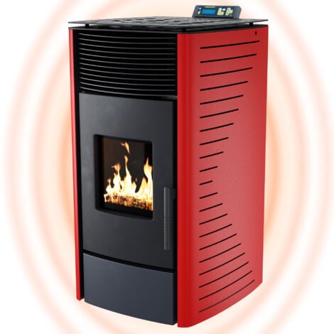 NEMAXX® Pelletofen P12 - Pelletheizung mit 13,6 kW – Pelletofen [HOHE HEIZLEISTUNG] – Pelletofen Elektrokamin Wi-Fi Ready – Pelletofen mit hoher Wärmeabgabe & Überhitzungsthermostat - Rot
