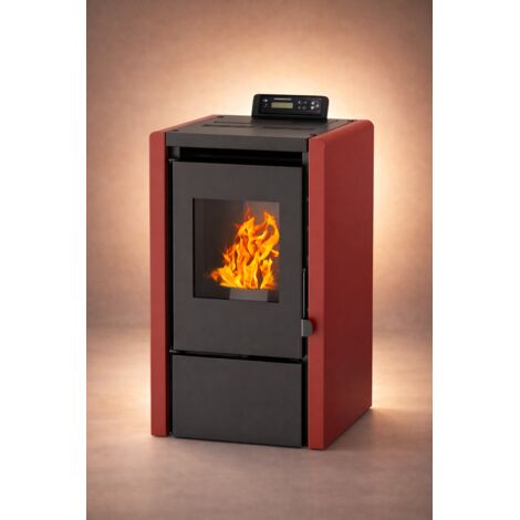 NEMAXX® PC5 Pelletofen 5,3 kW A+ bis 120 m³ – Chrono & ECO-Modus, WiFi Ready (App optional), Display & Fernbedienung, Unterdruck-Verbrennung, Überhitzungsschutz & Autoabschaltung – Rot